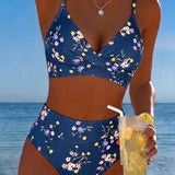 Bikini Sexy Entrecroisé Imprimé Floral