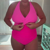 Bañador de una pieza de moda con bloques de colores y cuello halter