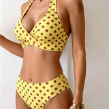 Bikini de Dos Piezas con Lunares y Escote con Nudo