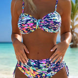 Bikini De Tirantes Finos Con Motivo Abstracto Impreso