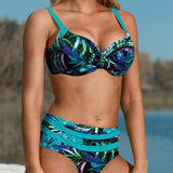 Bikini impreso hojas de talle alto