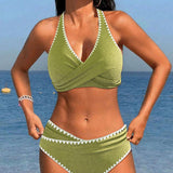 Bikini de vacaciones simple de espalda descubierta plisado