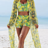 Bañador de Tres Piezas con Top Atado y Short