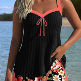 Tankini Con Escote En V Impreso Boxer Deportivo