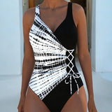 Maillot de Baño de Una Pieza Color-Block con Lunares