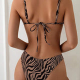 Bikini Sexy de Cebra Impreso con Lazo