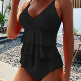 Tankini con volantes de color sólido