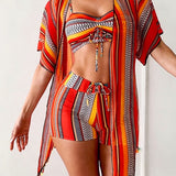 traje de baño de tres piezas bikini impreso vacaciones