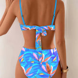 Bañador Sexy Impreso Sujetador de Color Contrastante de Dos Piezas