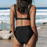 Bikinis de color sólido de talle alto