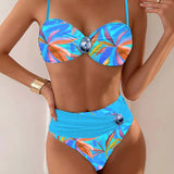 Bañador Sexy Impreso Sujetador de Color Contrastante de Dos Piezas