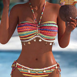 Bikini Casual Rayas Arcoíris con Flecos