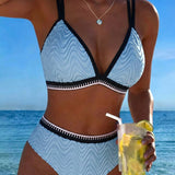 Bikini Bloque de Color Doble Tirante Texturizado