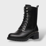 Botas de Combate con Cremallera y Tacón Bajo