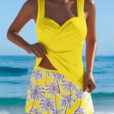 Tankini de Dos Piezas Impreso Palmera Coco