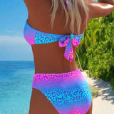 Bañador con Cuello Halter con Estampado de Leopardo y Degradado