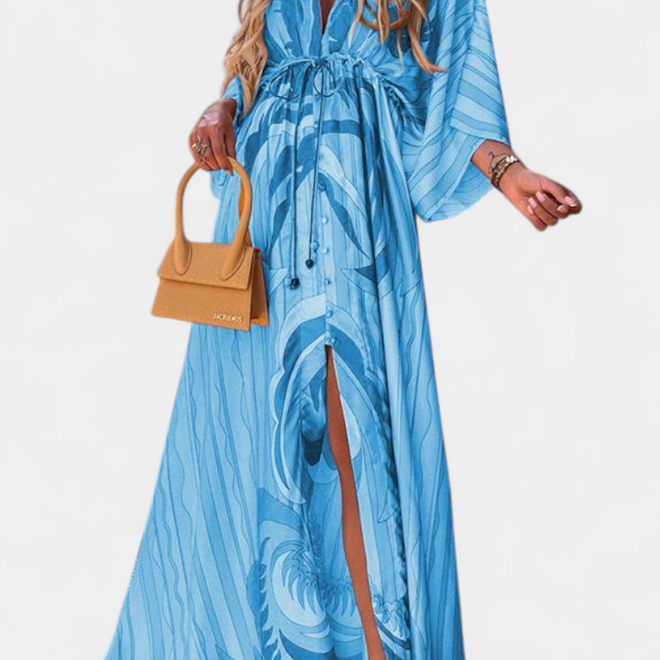 Joelle Vestido Maxi Arcoíris con Escote en V y Manga Murciélago