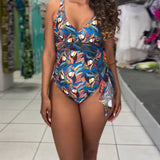 Maillot de Baño de Una Pieza Colorido Impreso con Corte Lateral y Tirantes
