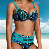 Bikini impreso hojas de talle alto