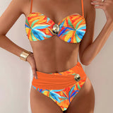 Bañador Sexy Impreso Sujetador de Color Contrastante de Dos Piezas