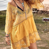 Chaqueta V-Cuello Bordada En Encaje