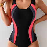 Maillot De Baño Una Pieza Color-Block Impreso