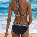Bañador Sexy de Cintura Baja con Estampado de Leopardo