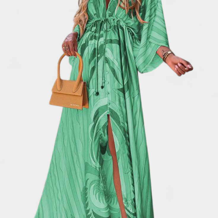 Joelle Vestido Maxi Arcoíris con Escote en V y Manga Murciélago