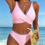 Bikini Contraste de Color Cuello en V Con Corte