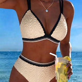 Bikini Bloque de Color Doble Tirante Texturizado