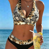 Bikini Halter Impreso Piel de Serpiente Moda