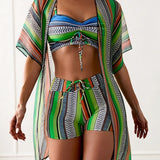 traje de baño de tres piezas bikini impreso vacaciones