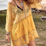 Chaqueta V-Cuello Bordada En Encaje