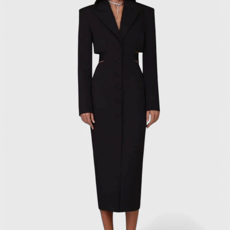 Bernice Vestido Blazer Midi con Corte y Espalda Descubierta
