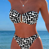 Bikini Sin Tirantes Impreso Geométrico Bandeau