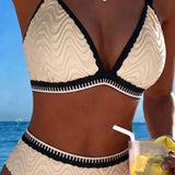 Bikini Bloque de Color Doble Tirante Texturizado