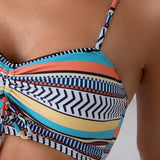 traje de baño de tres piezas bikini impreso vacaciones