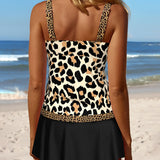 Tankini de baño con estampado de leopardo y paneles