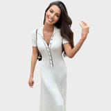 Lídia | Vestido de Malla con Decote en V y Botones