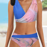 Bikini colorido con sujetador cruzado
