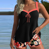 Tankini Con Escote En V Impreso Boxer Deportivo