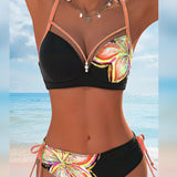 Bralette de Bikini con Encaje Impreso
