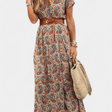 Anfisa Vestido Boho de Verano con Cinturón y Escote en V