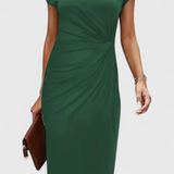 Katrina Vestido Midi Atemporal con Cuello Redondo y Detalle Drapeado