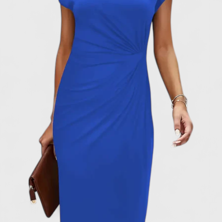 Katrina Vestido Midi Atemporal con Cuello Redondo y Detalle Drapeado