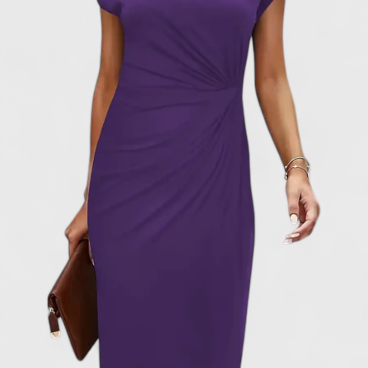 Katrina Vestido Midi Atemporal con Cuello Redondo y Detalle Drapeado