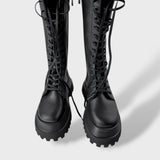 Botas Altas Mujer Negras con Cordones y Suela Track