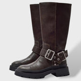 Botas Cowboy Altas Planas con Hebilla