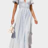 Mélia Vestido Maxi con Escote en V y Mangas Abullonadas
