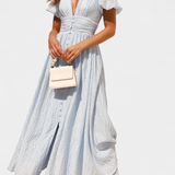 Mélia Vestido Maxi con Escote en V y Mangas Abullonadas